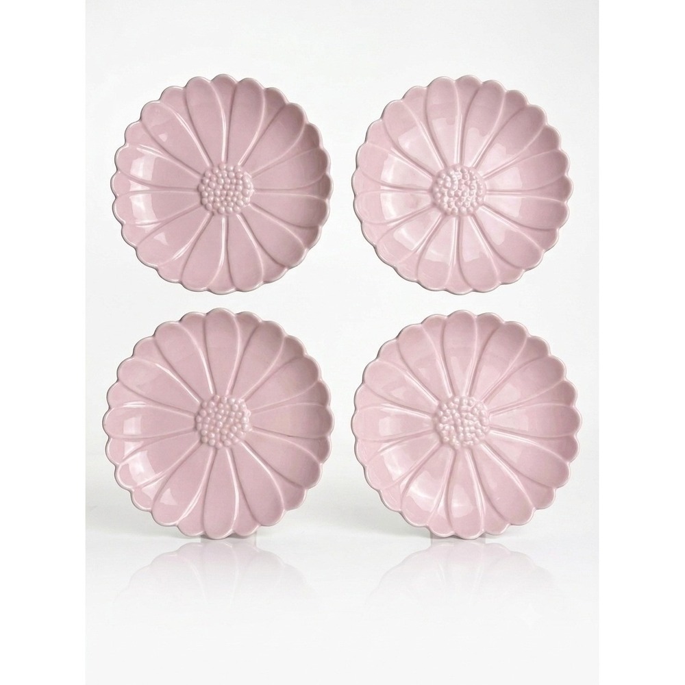 Martha Stewart Collection Macys Pink Daisy Embossed Flower Appetizer Plates Set4
